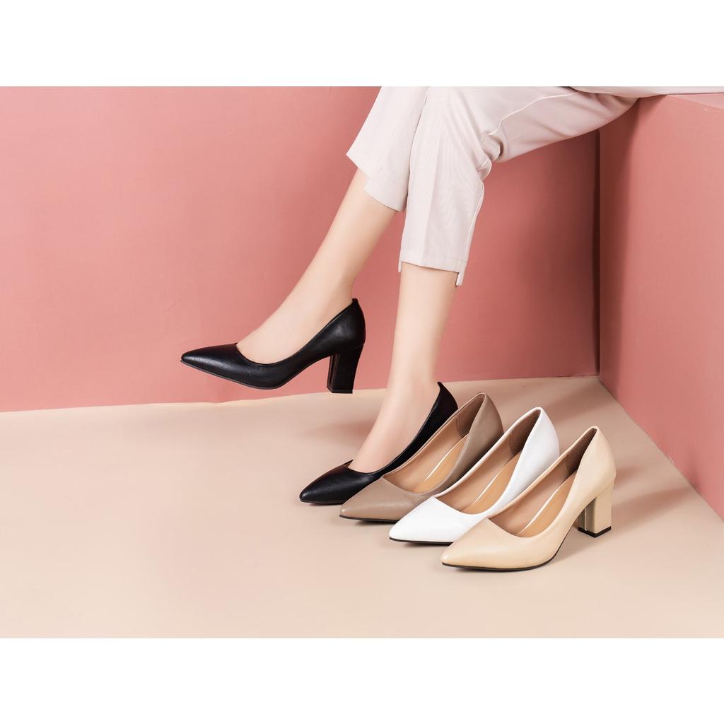 Модные одиночные туфли, женские толстые каблуки, новые рабочие туфли с острым носком, неглубокий рот, каблуки на один фут, простые и минималистичные.