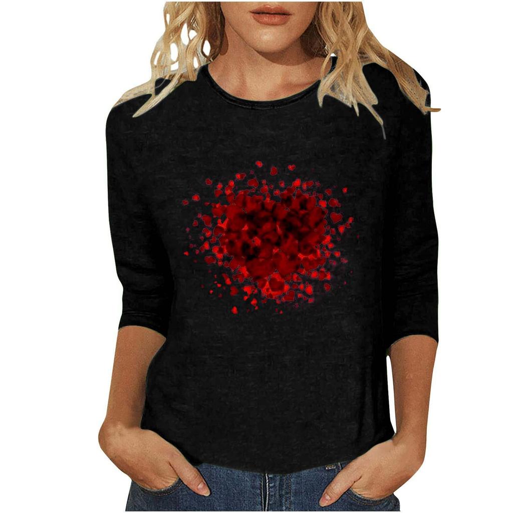 Круглый вырез 3D Love Printed Top Модные повседневные длинные рукава женские футболки