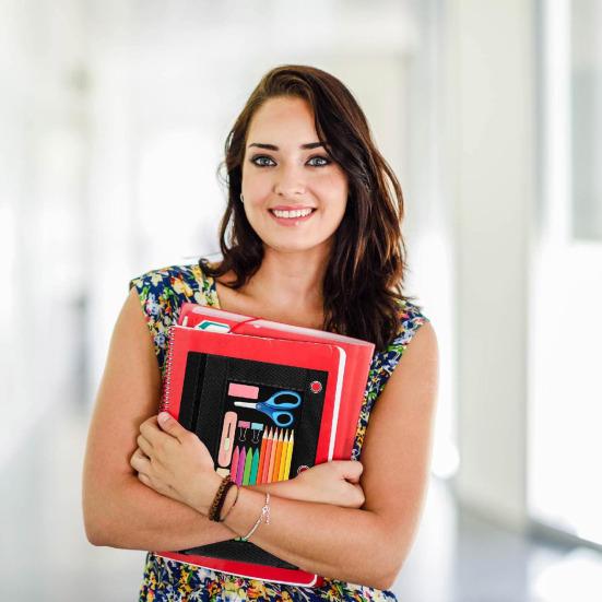 Пенал большой емкости с 3 кольцами, прозрачным окошком, застежкой-молнией и ручкой