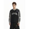 American High Street Men's Long Sleeve T-shirt  Letter Color Block Suede Vintage Short Wide Top