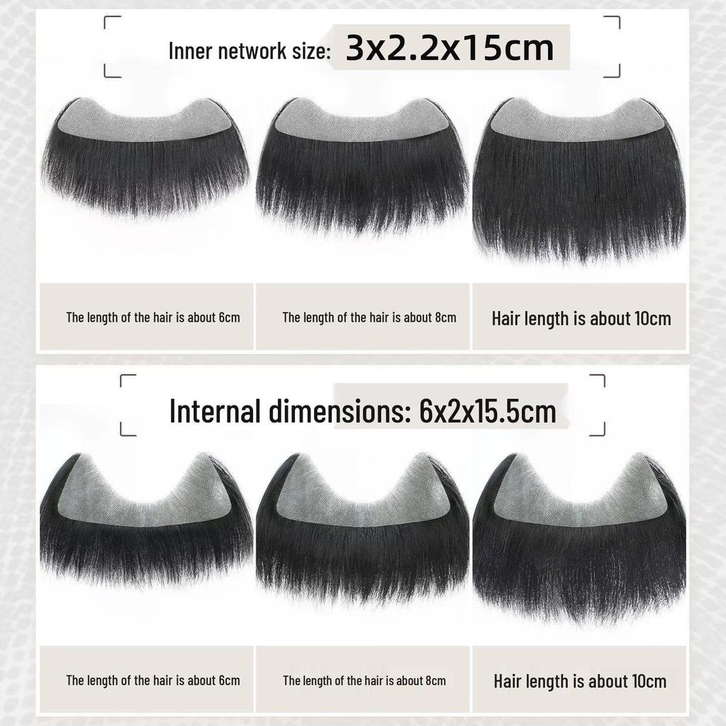 M-Shaped Men's Clip-In Hairpiece: Real Hair Bangs for Volume, Natural Hairline Enhancement, Fluffy, Invisible Attachment.