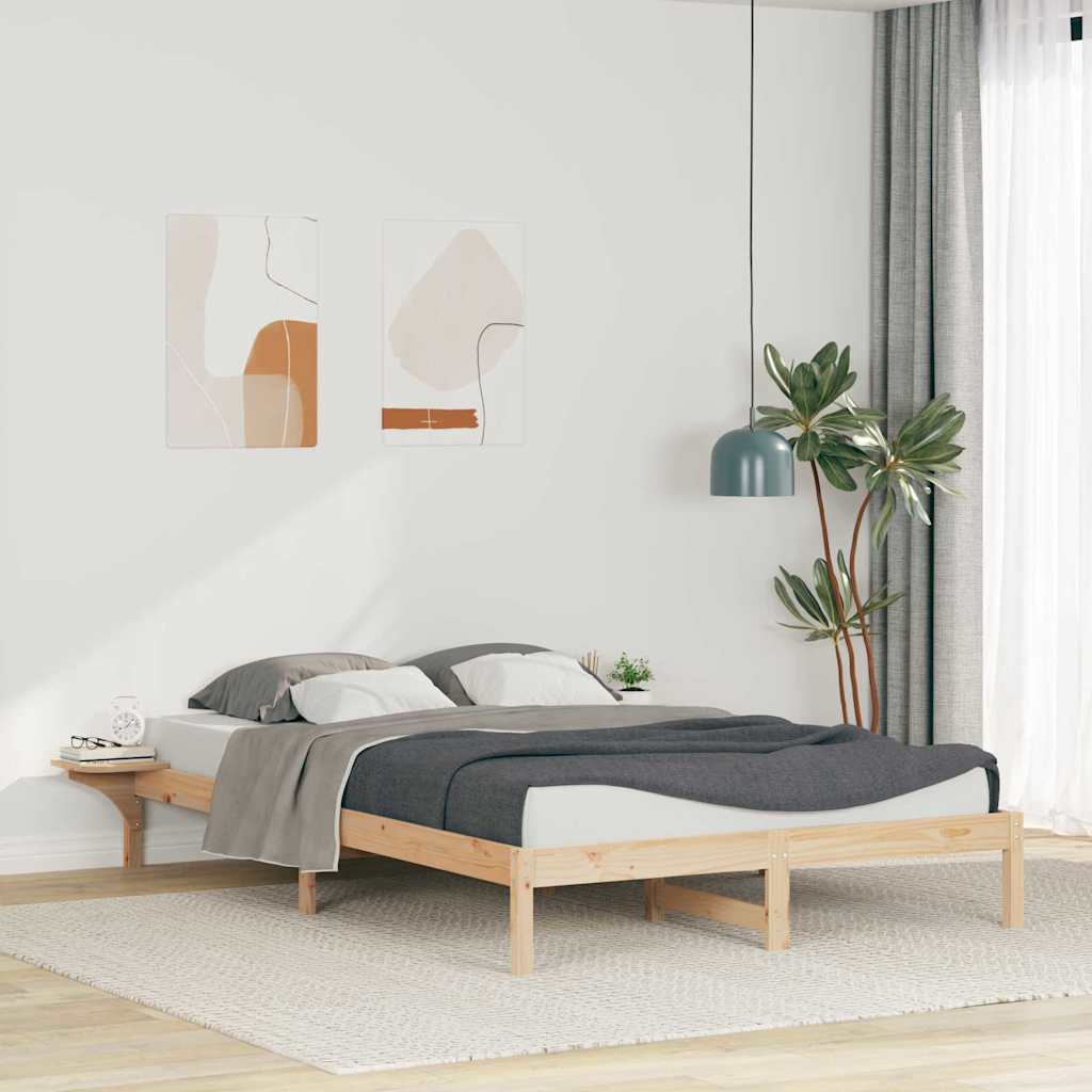 Bed Frame with Nightstands Natural Finish 140 x 220 cm