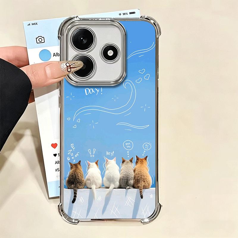Кот Милый Котенок Мультяшный Покрытие Чехол для Телефона Для Xiaomi Redmi Note 14 15 Pro Plus 13 12 11 11S 11T 10 9S 9 5G Защита от Падения Airbag Co