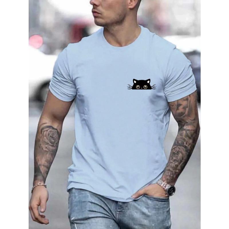 Футболка с принтом «Кошка» для мужчин, повседневная, с круглым вырезом, коротким рукавом, модные летние футболки, топы, обычные футболки больших размеров, футболки для мужчин