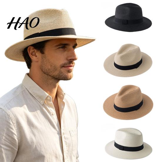 Foldable Sun Hat Men Paper Straw Hat, Breathable Wide Brim UV Protection Summer Beach for Outdoor Vacation Travel