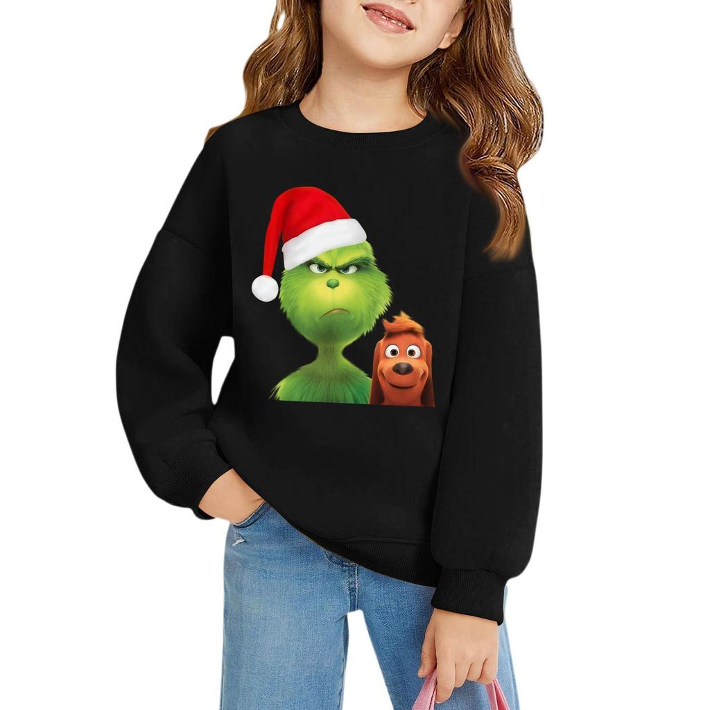 Рождественские пуловеры с круглым вырезом для девочек, детские топы с принтом