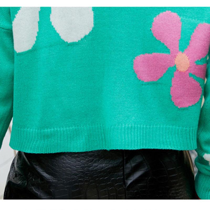 2024 Женский цветочный сладкий пуловер свободный свитер с длинными рукавами и круглым вырезом милый повседневный универсальный вязаный топ