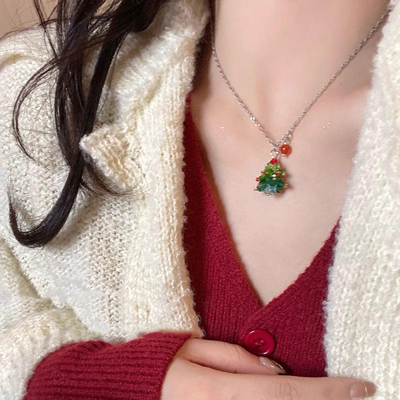 2024 Women's Christmas Tree Pendant Necklace - Festive Clavicle Sweater Chain