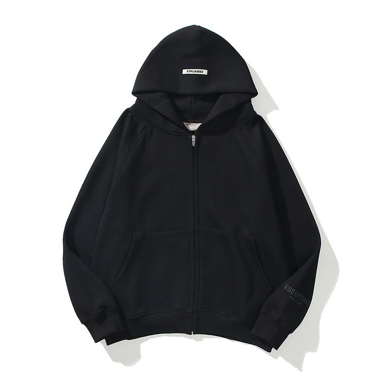Essentials Streetwear Hooded Zip-Up Sweatshirt Men Women Cotton Blend Lightweight Casual Pullover