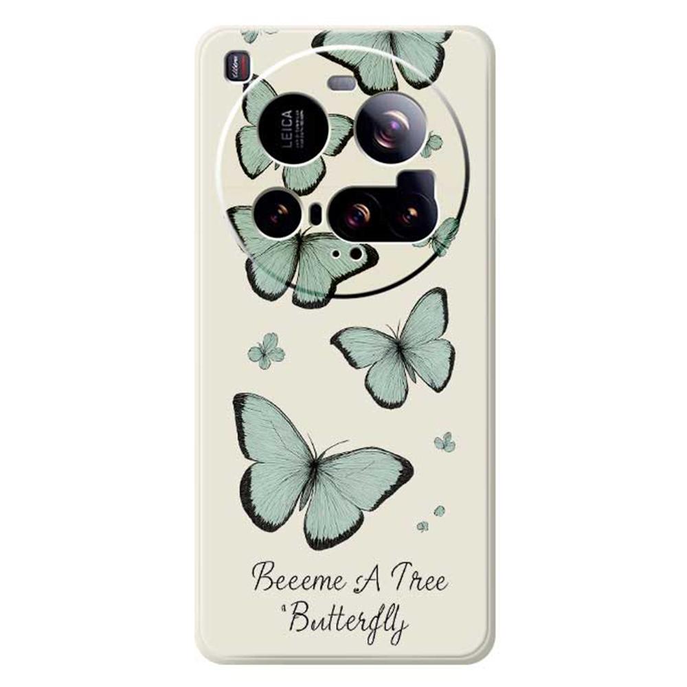 For Xiaomi 15 Ultra Case Green Butterfly Pattern Printing Straight Edge TPU Phone Back Cover