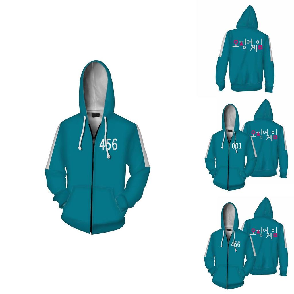 Роскошная зеленая куртка-худи на молнии Игра в кальмара 001 456 Вдохновленная Netflix верхняя одежда