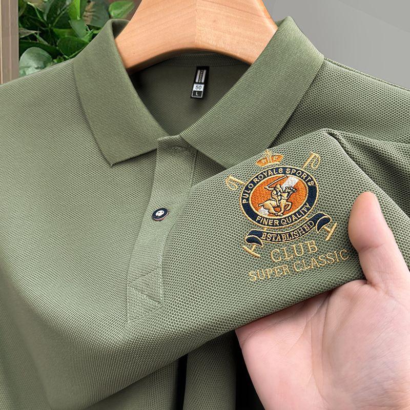Летняя футболка-поло с отложным воротником, короткий рукав, чистый хлопок, мужская, с вышивкой, короткая, для бизнеса, среднего и молодого возраста, топы