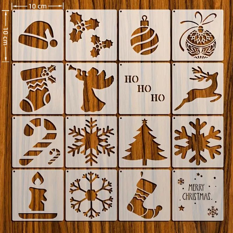 12/16Pcs Christmas Series Painting Stencils Reusable Washable For Watercolor Stone Graffiti And More
