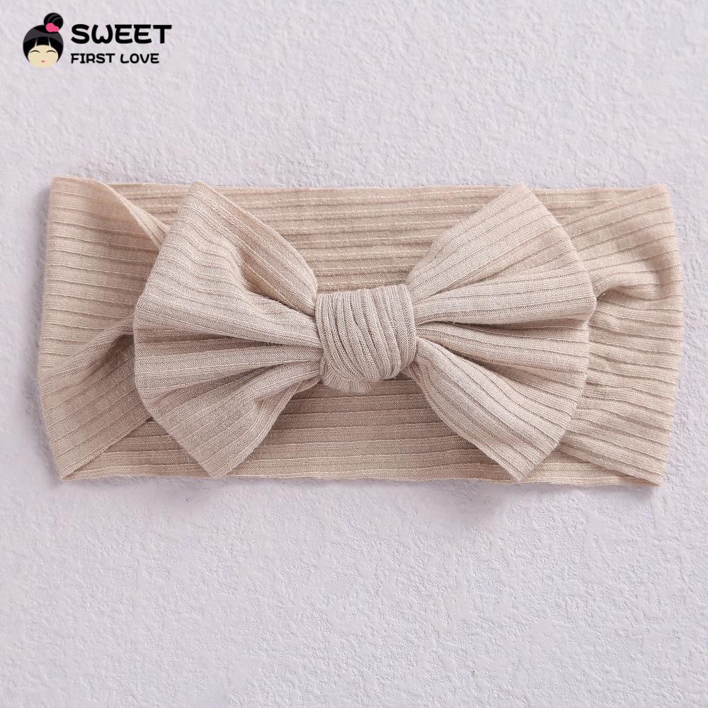 Niansheng Handmade Ribbed Bow Headband for Babies - Solid Color