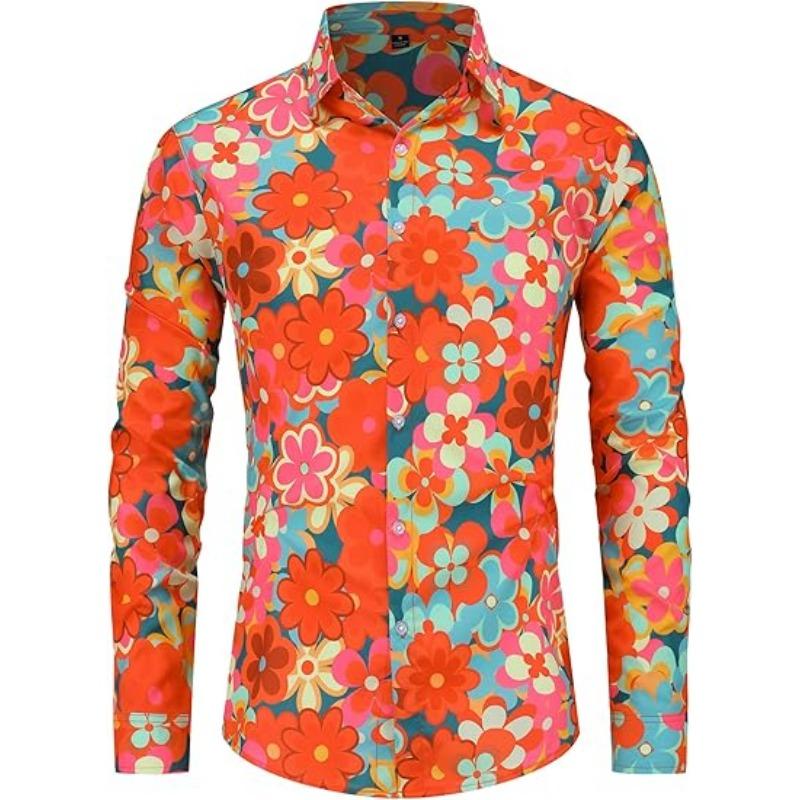Мужская одежда 70-х годов Повседневная рубашка с длинным рукавом и воротником на пряжке Диско Ретро Пейсли Цветочный Ретро Хип-хоп Рубашка Лето
