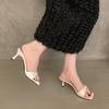 Premium French One-word High Heels Sandals Women's Shoes Summer New Black Thin Heels Cool Slippers Women's Shoes