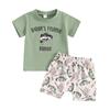 Baby Boys Summer Outfits Letter Print Short Sleeves T-Shirt and Elastic Fish Print Shorts Set for 2 Piece Clothes Set