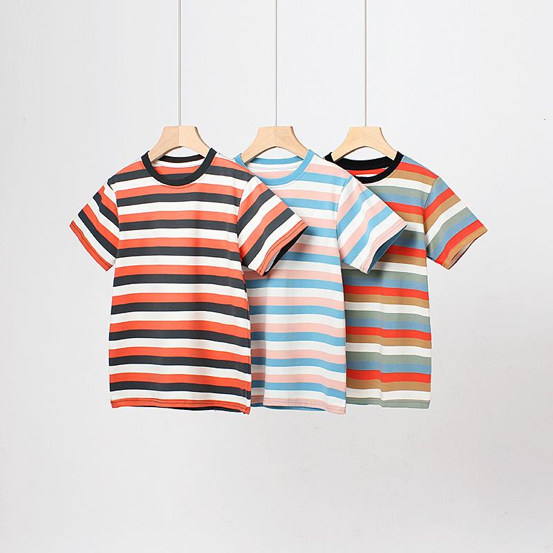 Летняя корейская версия детской новой футболки с коротким рукавом, большая детская полосатая быстросохнущая дышащая футболка для мальчиков с коротким рукавом