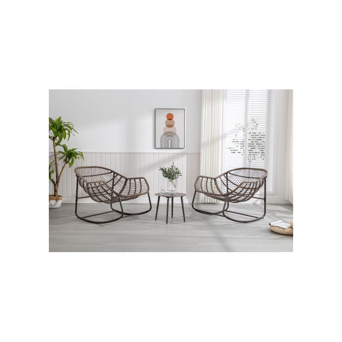 Fauteuil à bascule d'extérieur - MUVOE - Surdimensionné - Rotin synthétique tissé main - Cadre acier poudre - Bleu marine