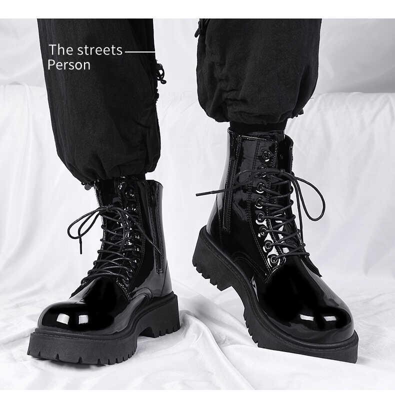 COS Men's Genuine Leather British Style Height-Boosting 10cm Motorcycle Martin Boots