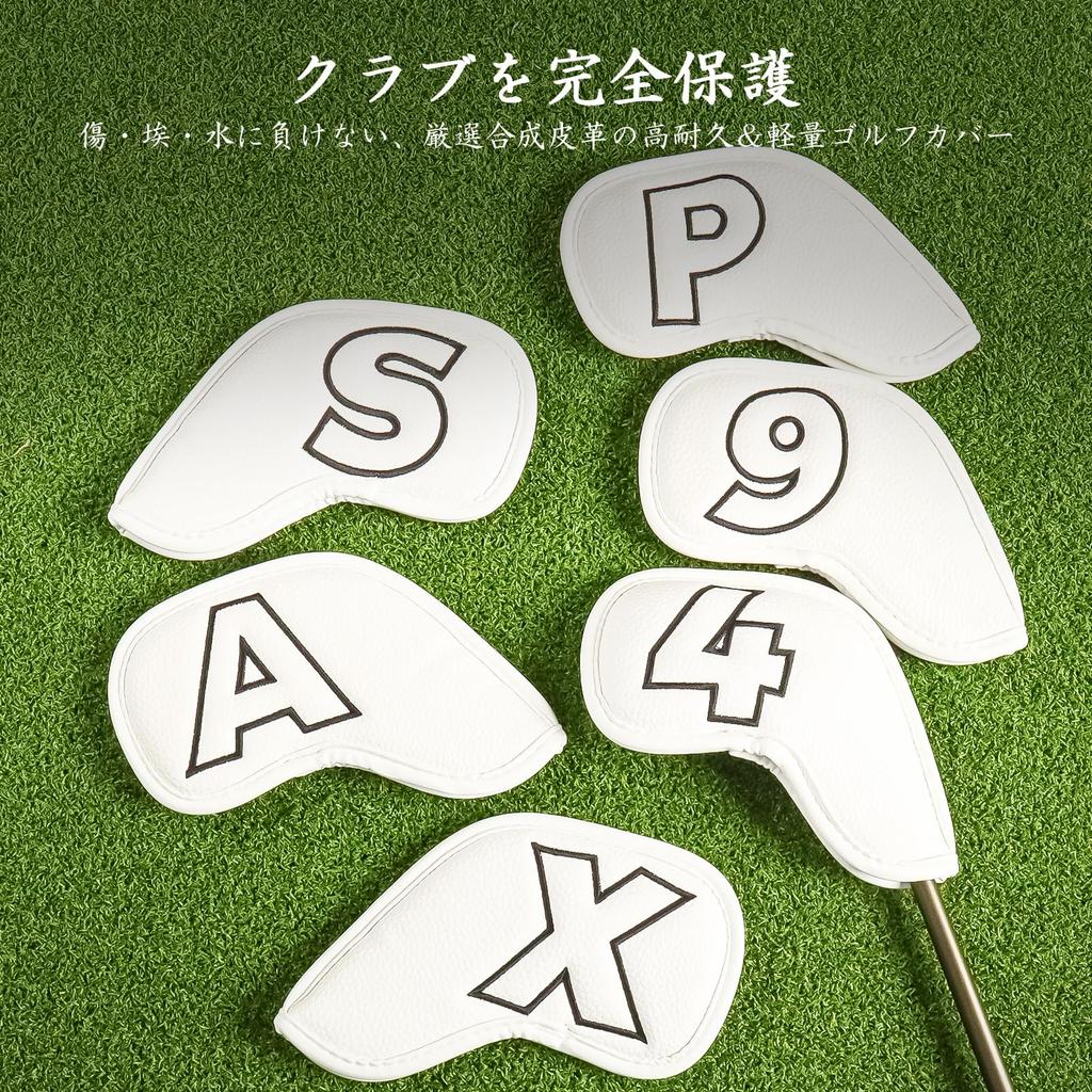 FINGER TEN Golf Iron Magnetic Wedge Premium PU Number Embroidery Covers, 10-Piece Set, Closure, Cover, Leather, Water-Repellent, Dustproof,