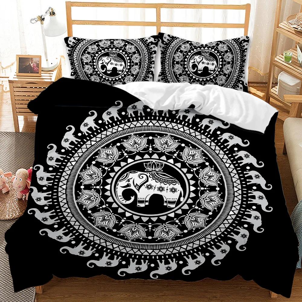 Комплект пододеяльников Mandala Elephant Boho Chic Hippie Twin Постельное белье Mandala Polyester Одеяло для взрослых Double Queen King Size