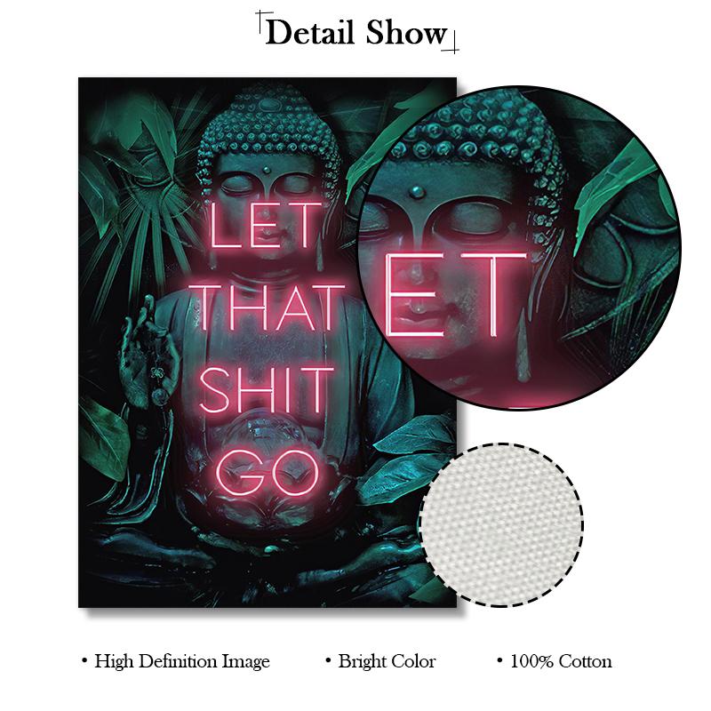 Let That Shit Go плакат с принтом, знак, духовный Будда, йога, дзен, идея подарка, печать на холсте, неоновая стена, женская живопись, декор комнаты