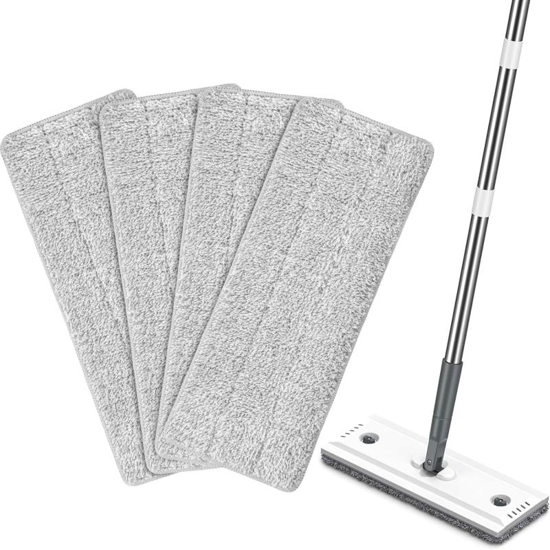 Mop Replacement Pads, 4-Pack Microfiber Cleaning Cloths for Flat Mop, Washable, Highly Absorbent for Floor Cleaning