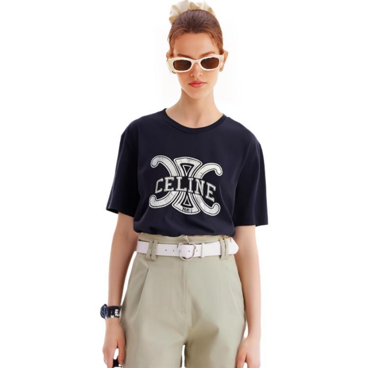 CELINE T Shirts Women's Black Crew Neck Moderate Straight Fit 2X56B671Q-38AW