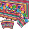4 Pcs Mexican Fiesta Tablecloth Cinco De Mayo Plastic Table Cover Mexico Colorful Striped Paper Flower Table Cloth Mexican Holiday Theme Rectangle