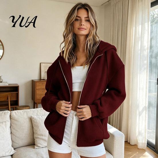 Lightweight Women Jacket Zip-Up Hoodies for Women, Loose Fit Drawstring Hooded with Casual Apparel Pocket, Long Sleeve Coat Fall Winter Sweatshirt