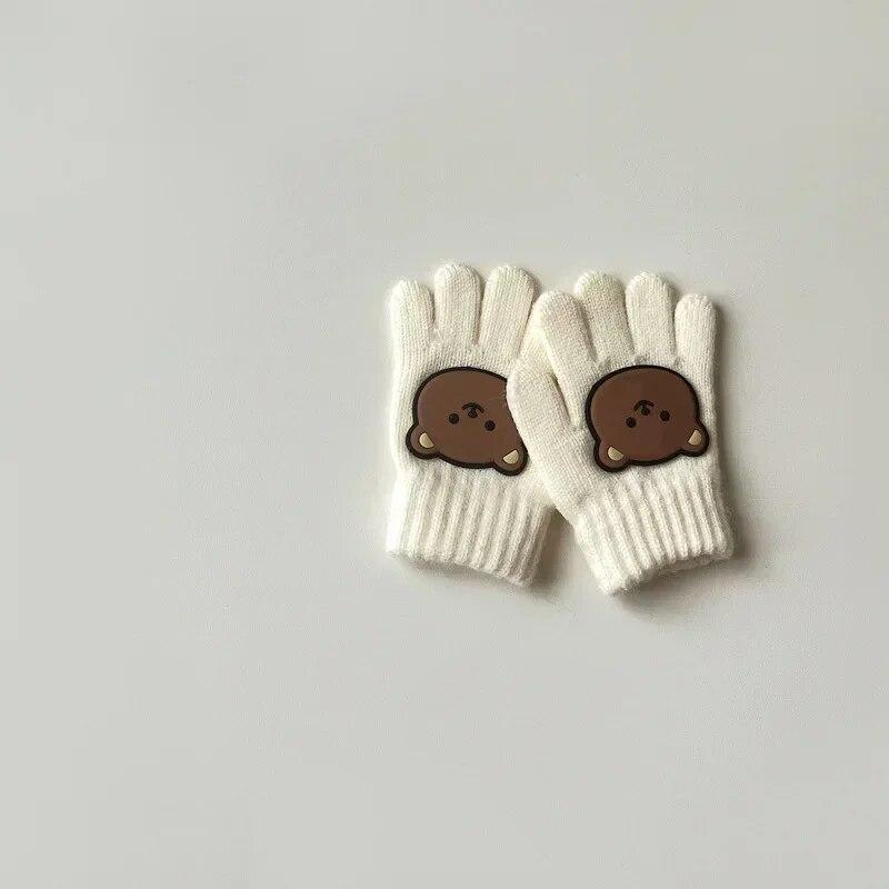 1 пара кавайных перчаток для детей, для мальчиков и девочек, осенне-зимние теплые перчатки для малышей, милые перчатки с мультяшным медведем для маленьких детей, уличные