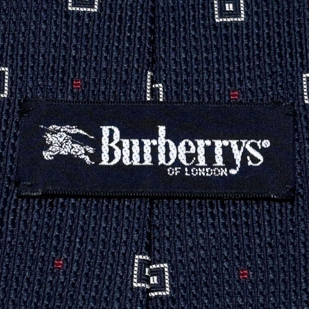 Б/у Галстук Burberrys Темно-синий Мелкий узор Вышивка с логотипом-лошадь 100% Шелк Винтаж Деловой Формальный