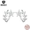 925 Sterling Silver Cubic Zirconia Flower & Leaf Earrings for Women Gift Fashion Jewelry