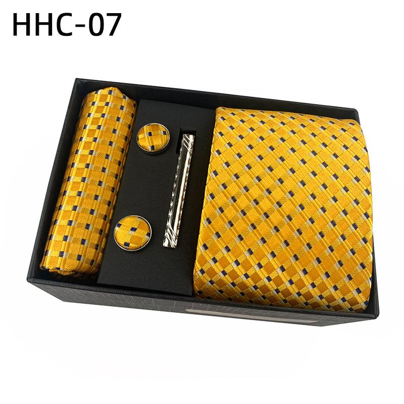 Men'S Striped Flower Plaid Tie Square Towel Cuffs Tie Clip Gift Box Set Business Casual Tie Black