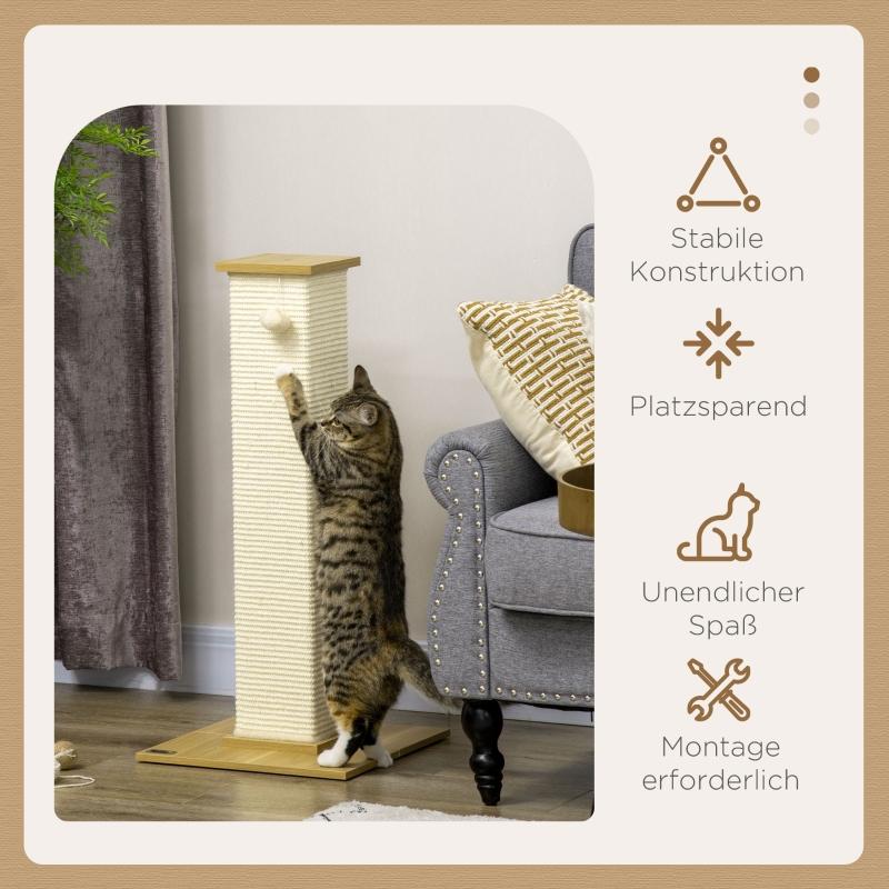 Cat tree including toys, 38 cm x 38 cm x 80 cm, beige + natural