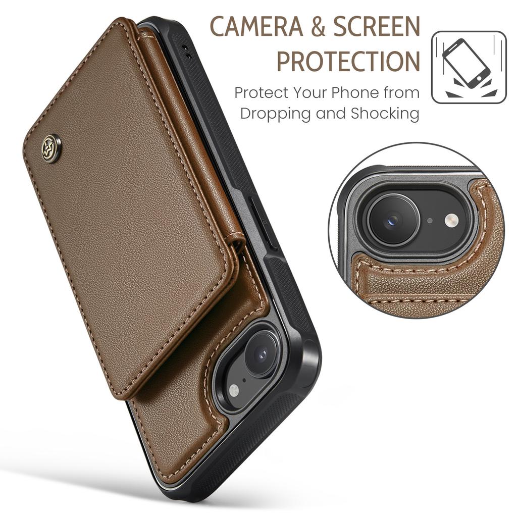 For iPhone 16e Phone Case CASEME C22 Leather Back Cover with RFID Blocking Card Slots