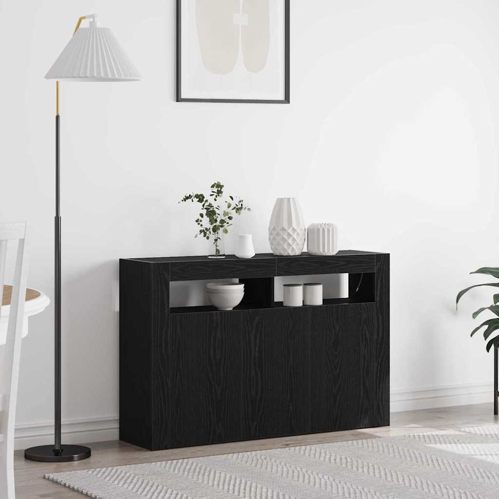 Sideboard in Black Oak Look 116 x 30 x 75 cm Engineered Wood