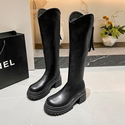 Мода Модная обувь для женщин 2024 Новые женские сапоги до колена Однотонные на толстом каблуке на молнии Женская обувь Ботильоны женские