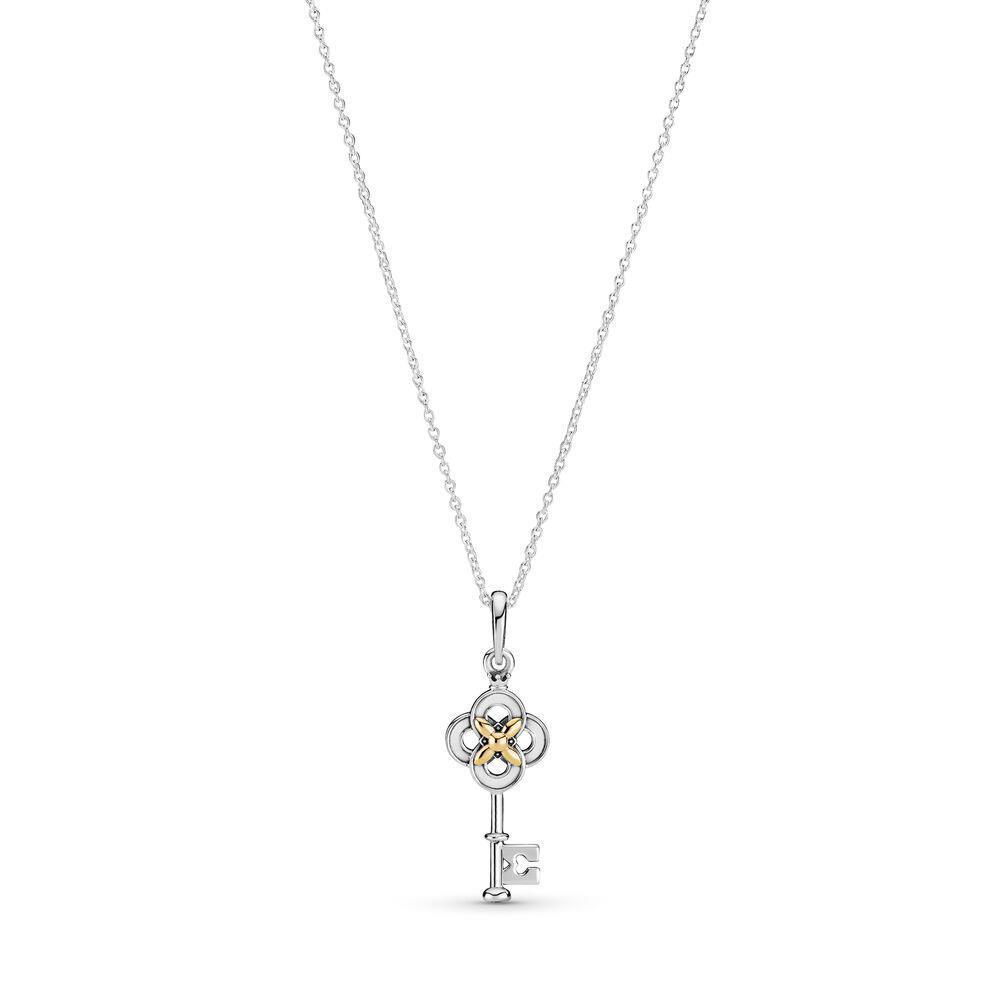 925 Sterling Silver Heart Hollow Leaf Diamond Pendant Necklace Four-leaf Clover Key Collarbone Chain