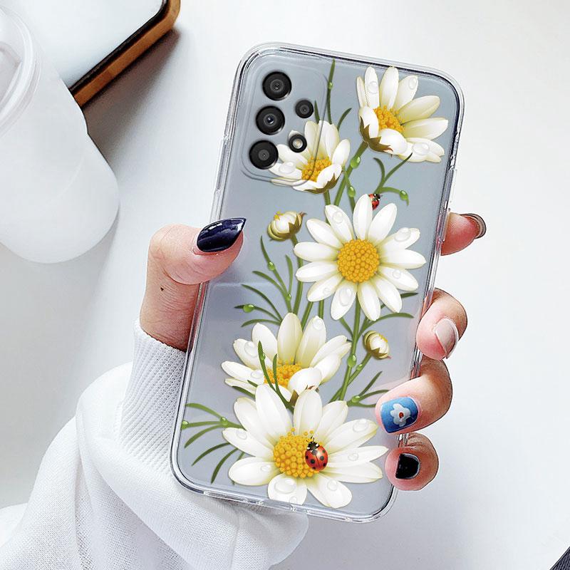 Чехол для телефона Samsung A53 5G A33 Цветочный силиконовый чехол для Samsung Galaxy A73 Fundas Coque Прозрачный мягкий Capas Цветочный ТПУ