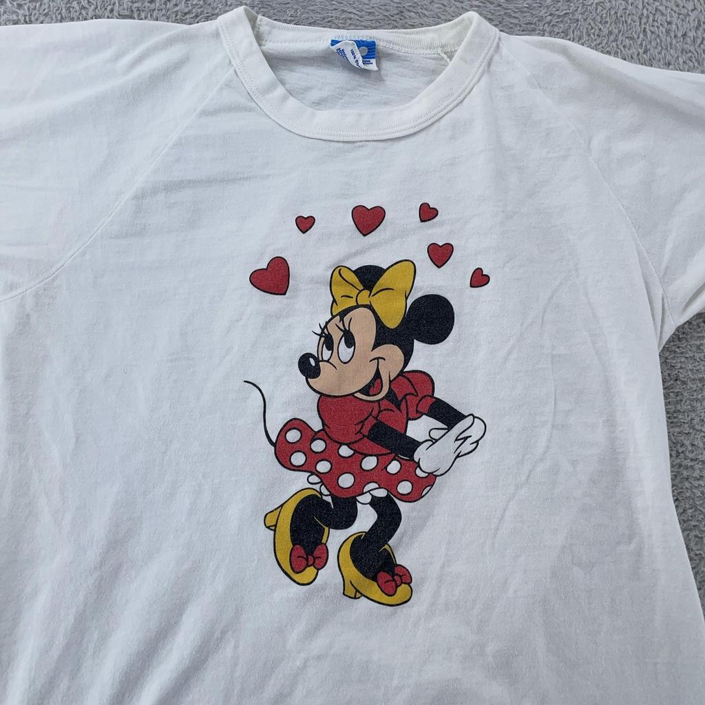 Vintage Disney Minnie Mouse Raglan Jersey T-Shirt XS/Small White Hearts USA 80s