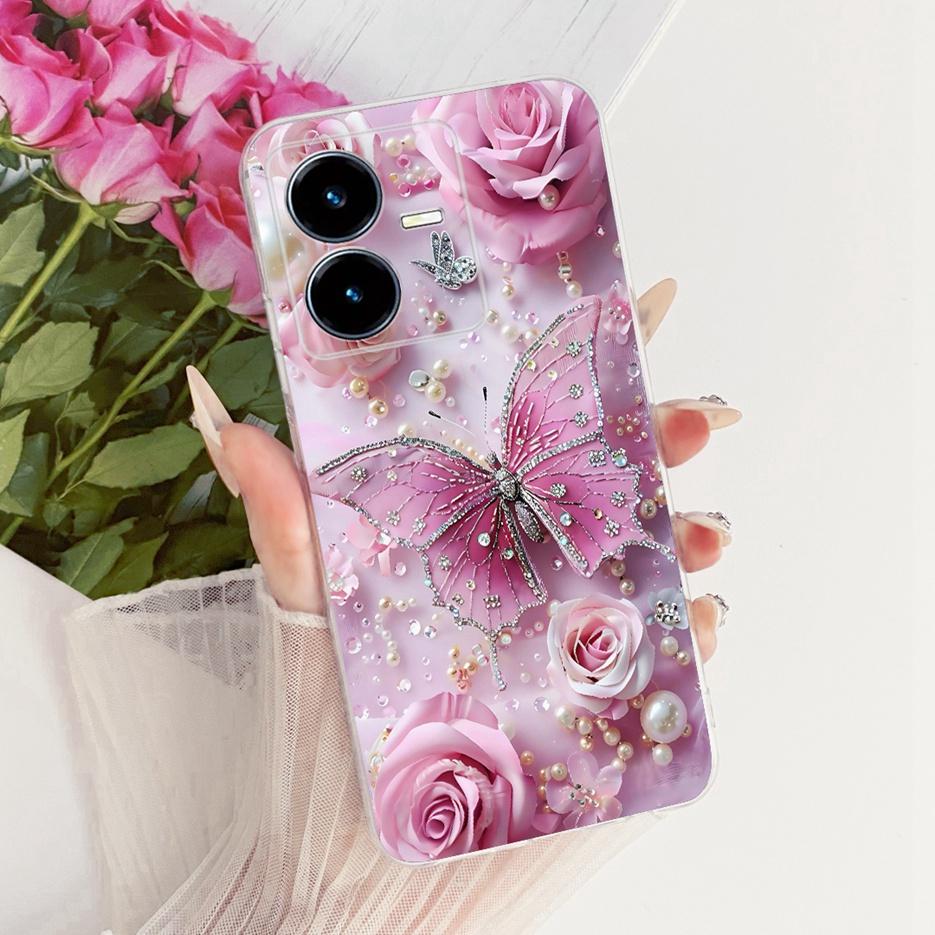 For Vivo Y22 Case V2207 Stylish Butterfly Tree Painted Cover Clear Silicone Shell For Vivo Y22s V2206 Y 22 VivoY22 s Soft Fundas