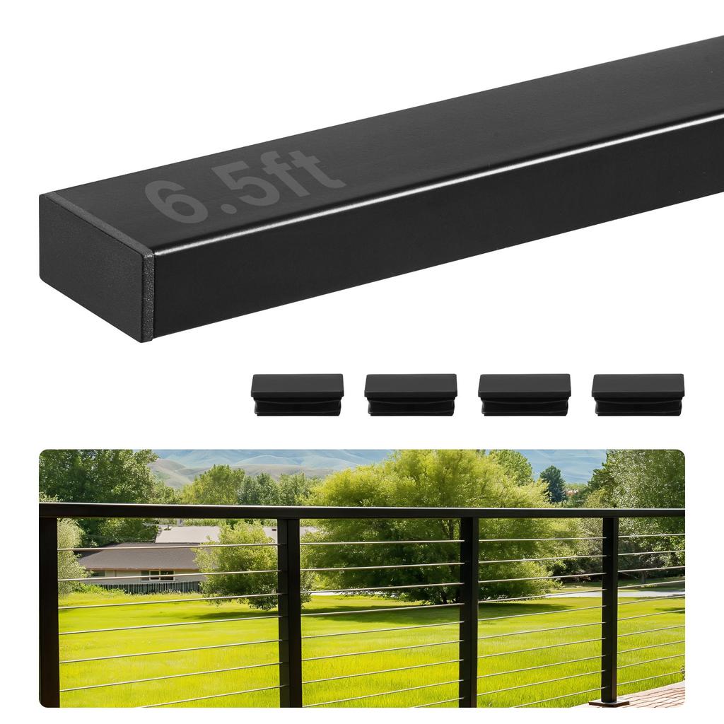 VEVOR 198 cm Stainless Steel Handrail, Rectangular Top Stair Deck Hand Rail for Outdoor/Indoor Steps with End Cap