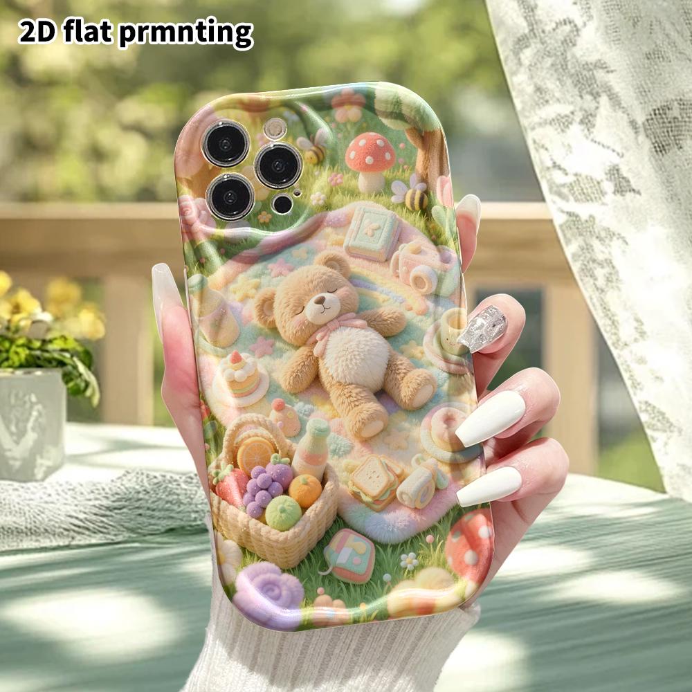 Чехол для телефона: 2D плоский, подходит для iPhone 18 17 16 15 14 13 12 Pro, пикник с медведями, идеальный подарок на Рождество и Хэллоуин