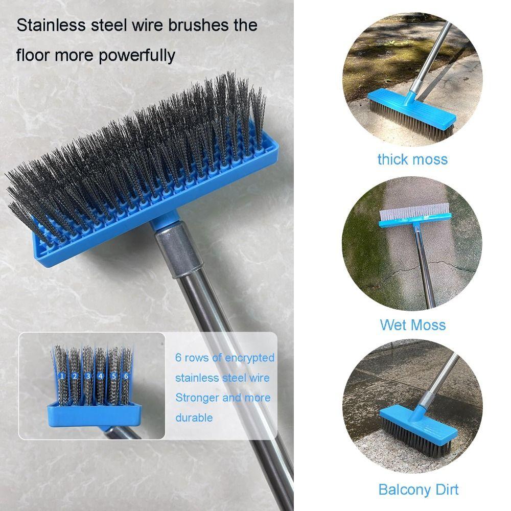 Long Handle Deck Scrub Brush Heavy Duty Tile Scrub Brush Stainless Steel Wire Brush Floor Cleaning