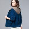 Women's Large Hooded Corduroy Jacket - Arctic Velvet, Autumn/Winter, Loose Fit, Korean Style, Perfect for Middle-aged Moms