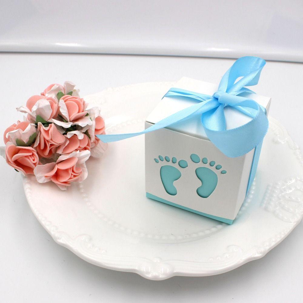 10pcs Ribbon Footprints Candy Box Cute Gift Packaging Box Baby Shower Favor Boxes Baby Shower