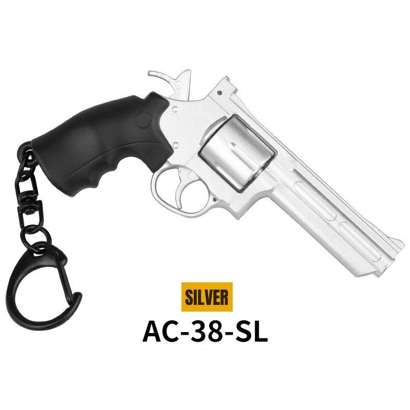 Revolver Mini Gun Keychain 1:4 Miniature Gun Shape Pistol Keyring Pendant Ornament Gift for Army Fan Model Collection