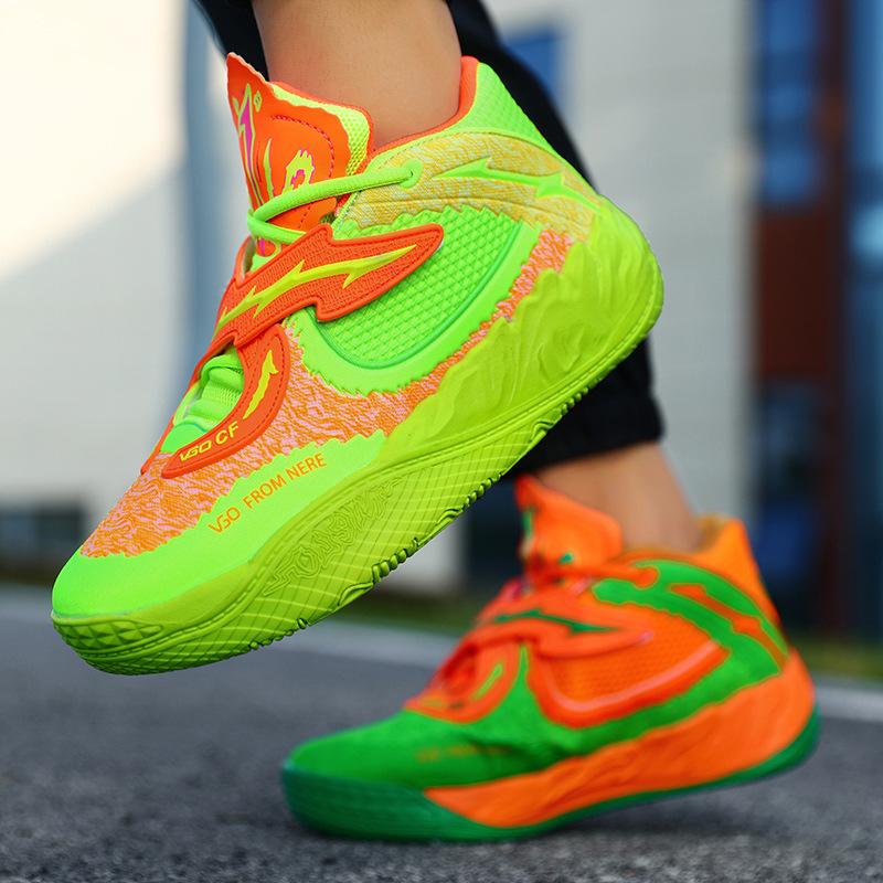 Баскетбольные кроссовки для мужчин и женщин, парные, мандаринки, двухцветная сетка средней высоты для помощи ученикам начальной школы, и пара модных спортивных кроссовок